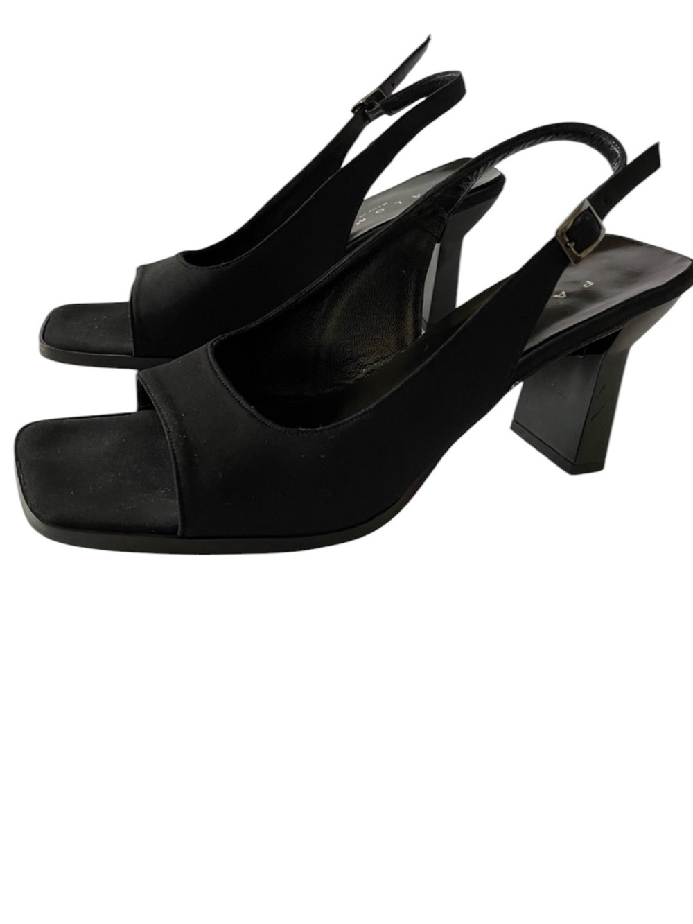 Paloma Black Leather Slingback Heels | Square Toe 90s  Italian Chic | Size 7.5